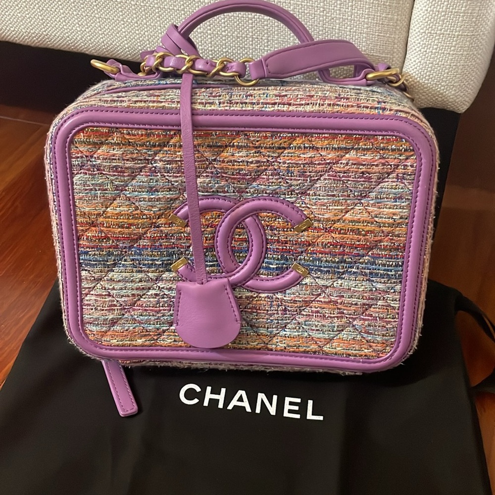 Chanel Filgree Vanity Case Quilted Tweed Medium